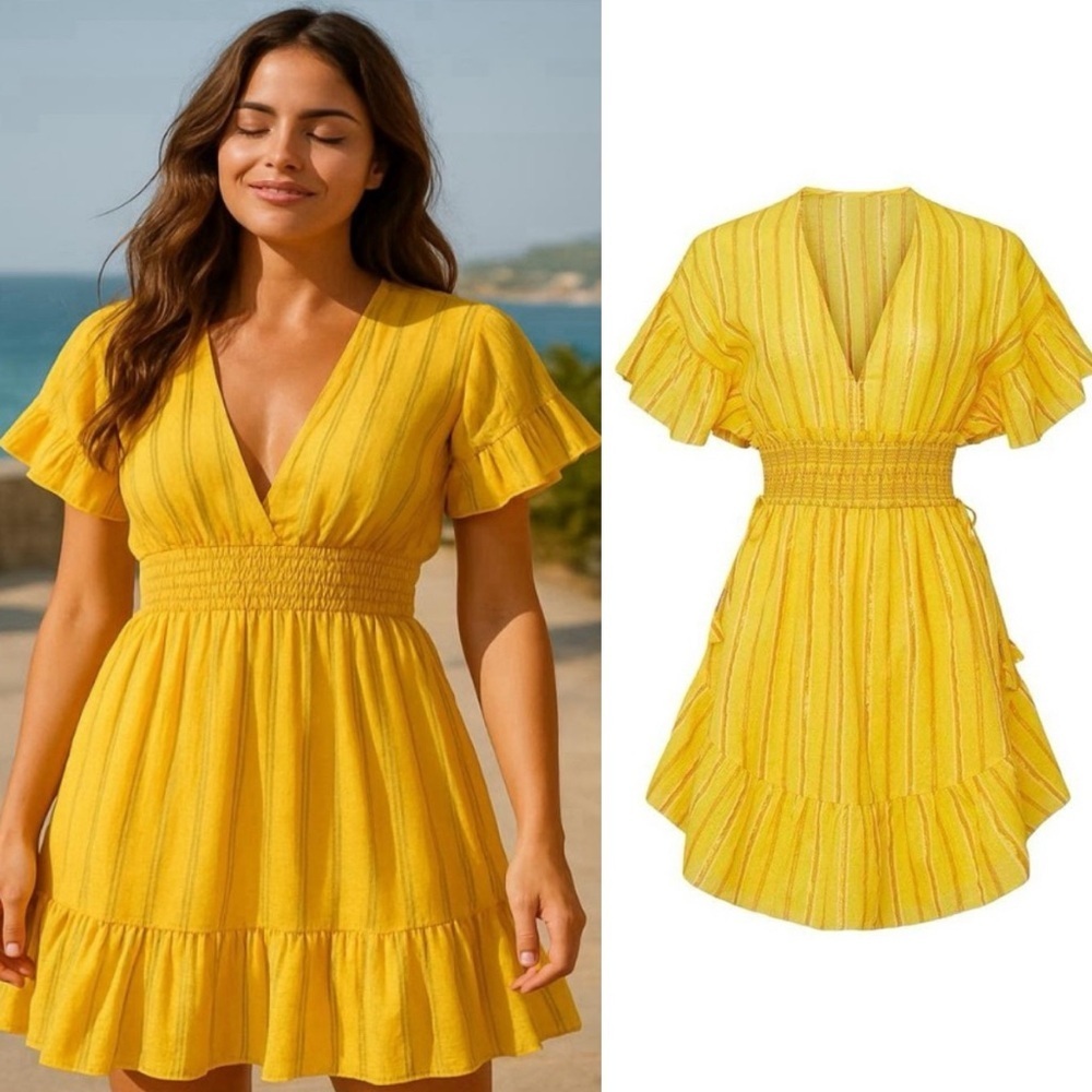 SAYLOR Adrianne Ruffle-Sleeve Mini Dress Butter Yellow Womens size S